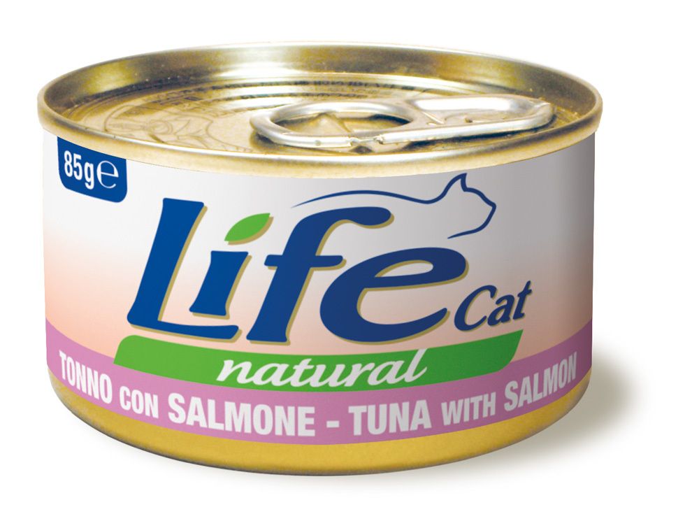 Консервы Lifecat tuna with salmon для кошек тунец с лососем в бульоне 85 г