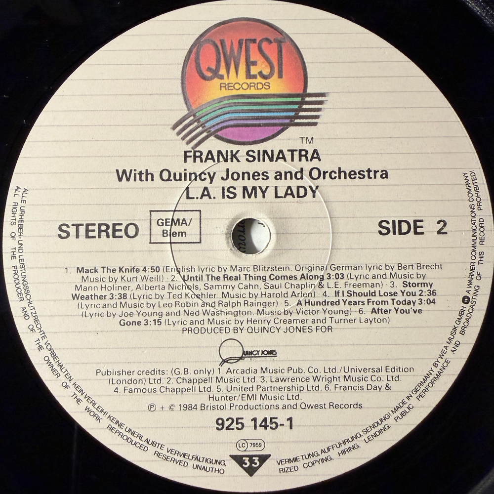 Frank Sinatra With Quincy Jones And Orchestra - L.A. Is My Lady (Германия 1984г.)