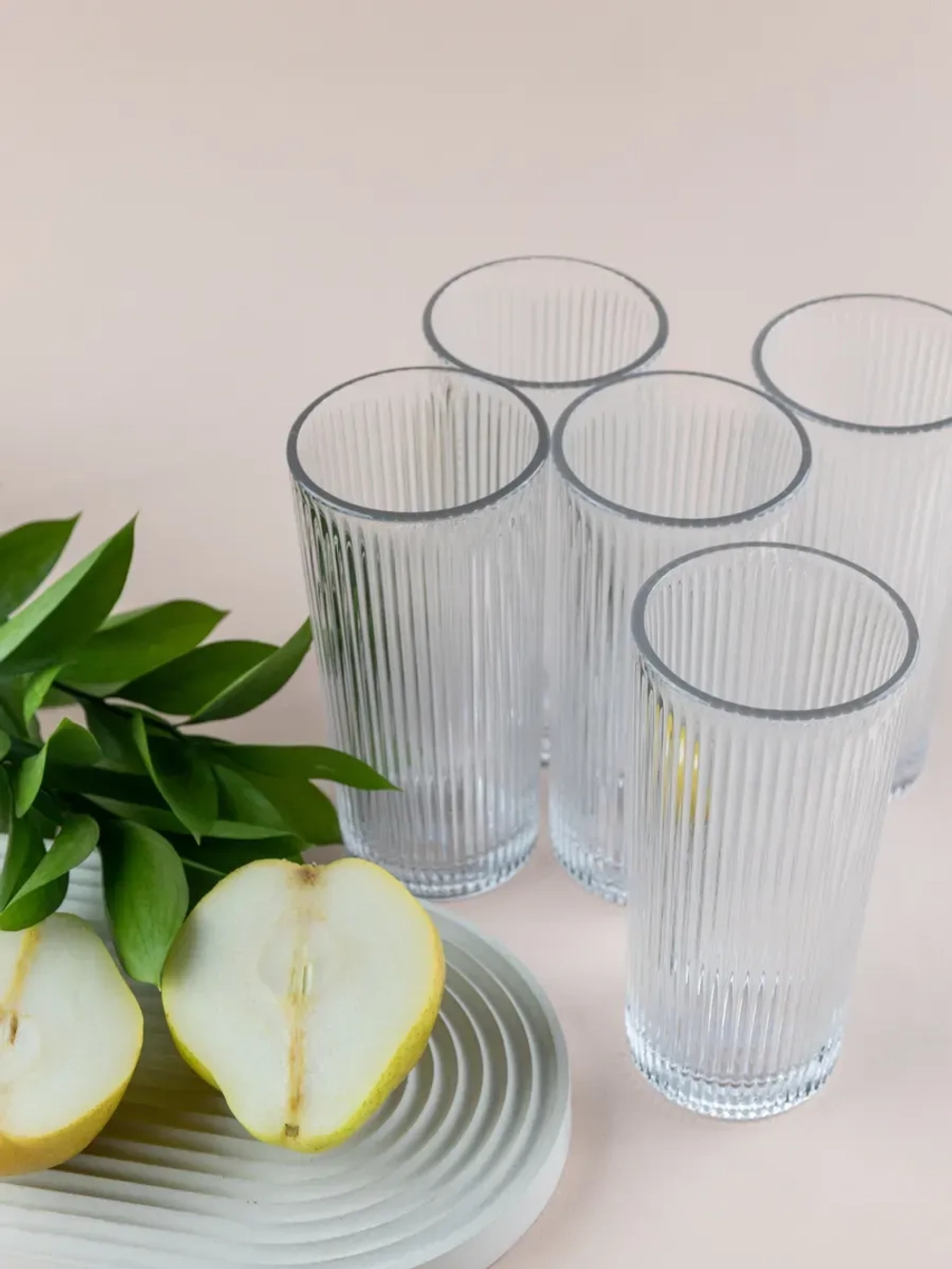 Набор ребристых бокалов для воды, 330 мл. 6 шт. прозрачные