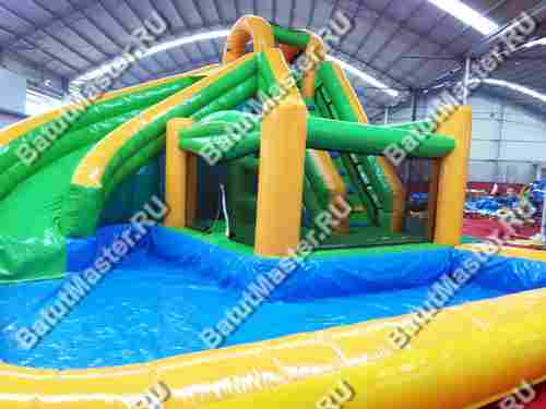 Надувной наземный аквапарк с бассейном «Веселый крокодил» 6*6*4 м