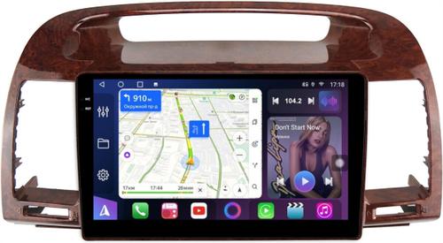 Магнитола для Toyota Camry 30 2001-2006 (рамка дерево 1) - FarCar S500-TS10 монитор 9.5" QLED на Android 14, Быстрая, CarPlay, 4G SIM-слот