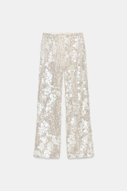 ZARA ЛЕГКИЕ БРЮКИ С ПАЙЕТКАМИ, СЕРЕБРИСТЫЙ