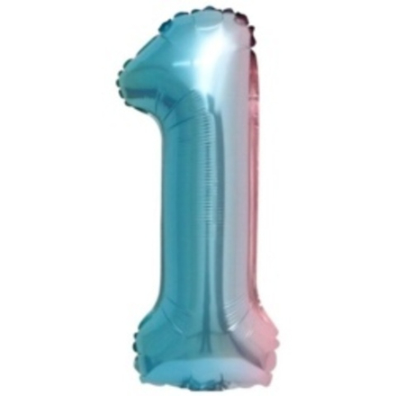 Шар с клапаном (16"/41 см) Мини-цифра, 1, Нежная радуга, Градиент 1 шт.