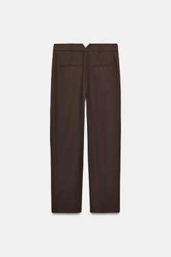 ZARA БРЮКИ С ЗАЩИПАМИ ИЗ ШЕРСТЯНОЙ СМЕСИ — ZW COLLECTION, СЕРО-КОРИЧНЕВЫЙ