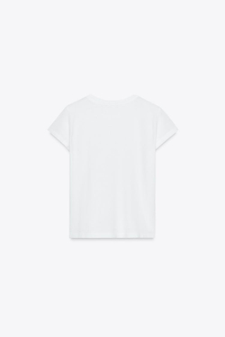 ZARA ФУТБОЛКА ИЗ ТКАНИ С ЭФФЕКТОМ ПОТЕРТОСТИ С КАРМАНОМ, БЕЛЫЙ