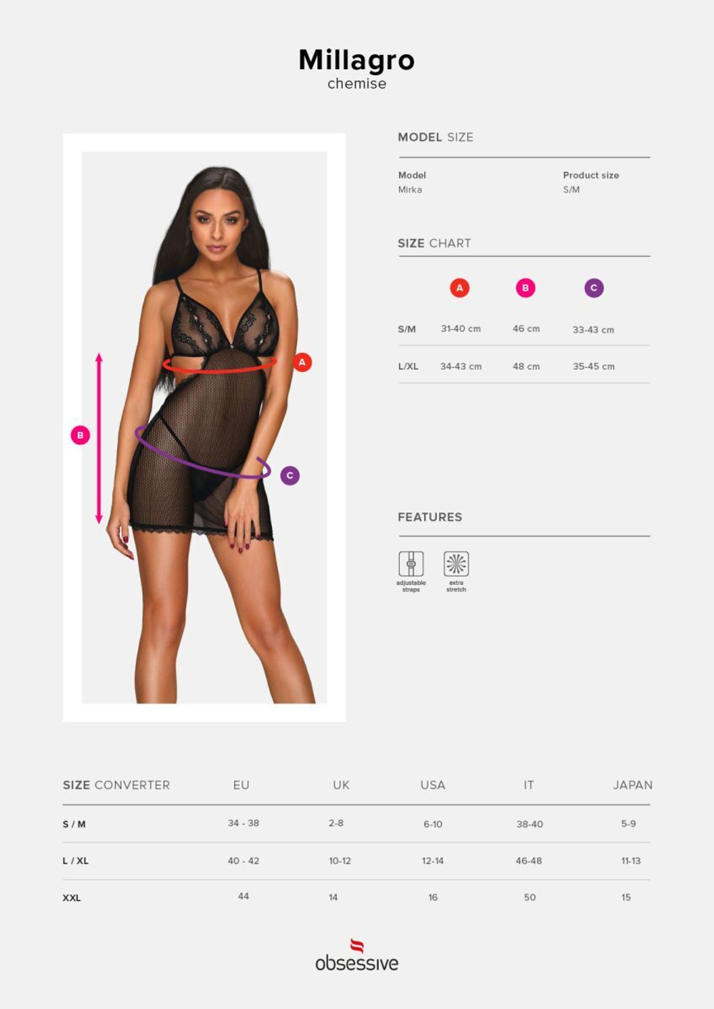 Пикантная сетчатая сорочка Millagro (Размер: L-XL) (Цвет: черный)