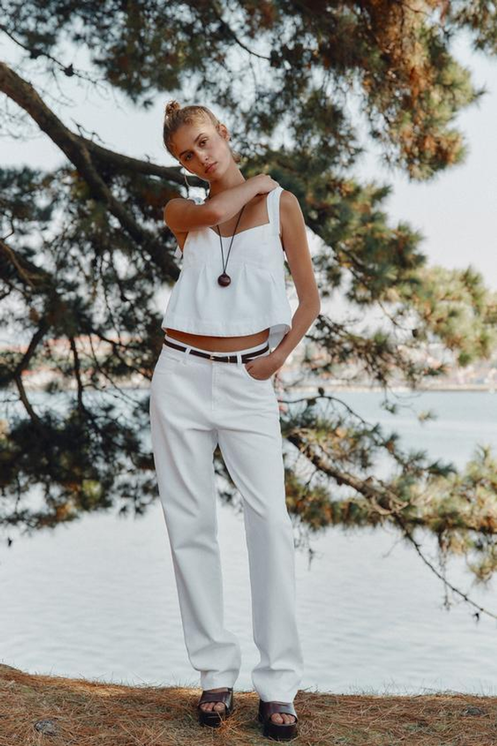 ZARA ПРЯМЫЕ ДЖИНСЫ Z1975 90-Х С ВЫСОКОЙ ПОСАДКОЙ И РЕМНЕМ, БЕЛЫЙ