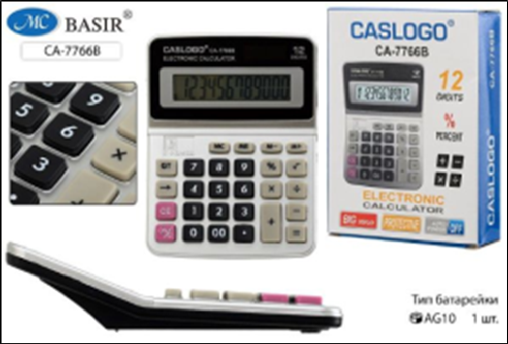 Калькулятор настольный 14*10,9см. 12-разрядный, двойное питание, в коробка (Basir)