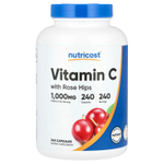 Nutricost, витамин C с шиповником, 1000 мг, 240 капсул