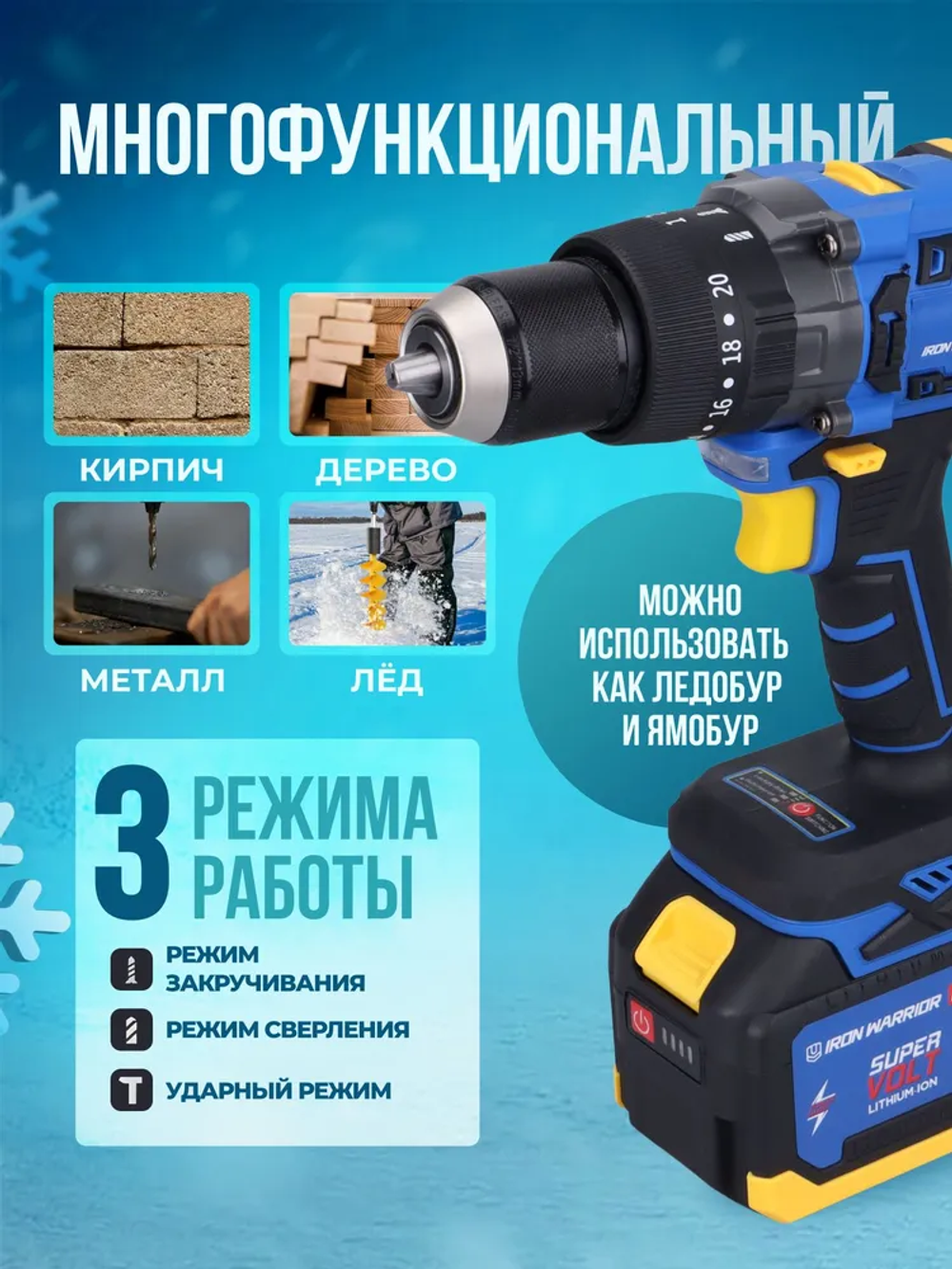 IRON WARRIOR Шуруповерт, 21 В, 150 Нм, 2 АКБ