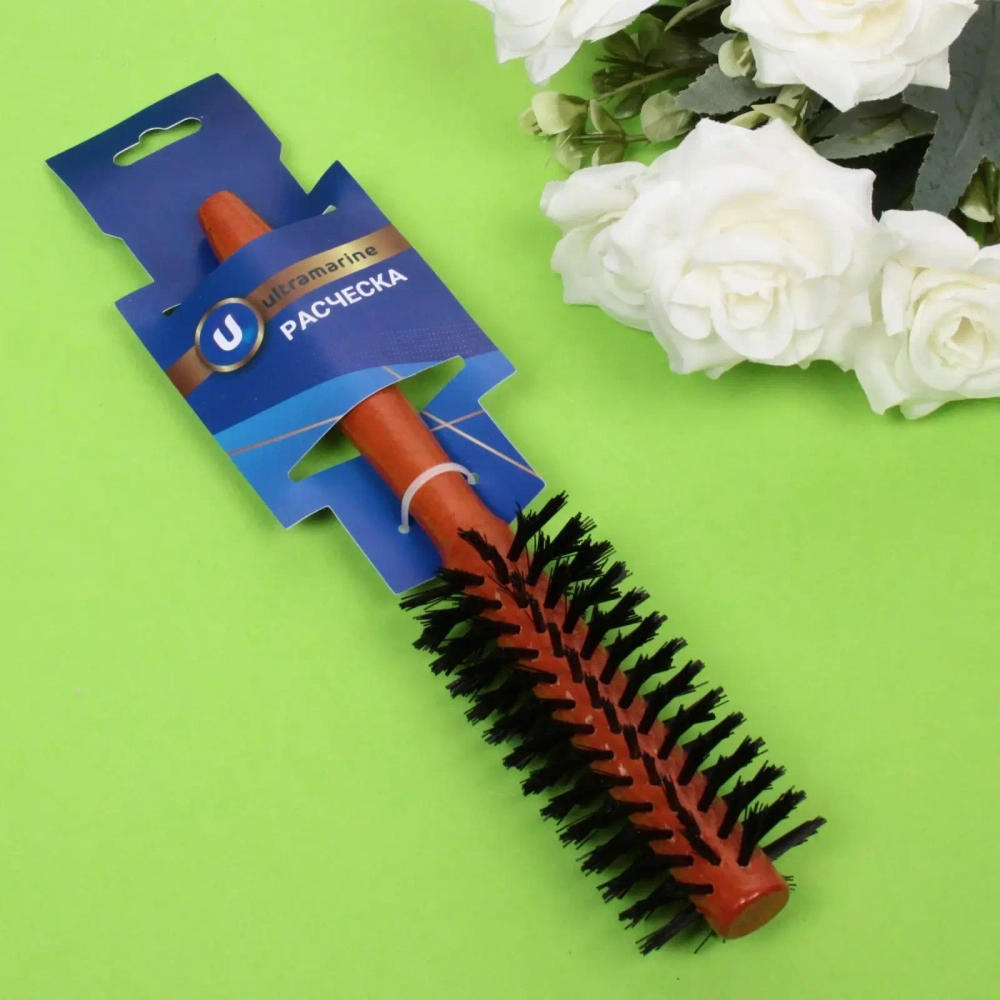 Расческа массажная брашинг «Bon Salon», искусств. ворс, цвет корич, 4,5*21см (блистер Ultramarine)