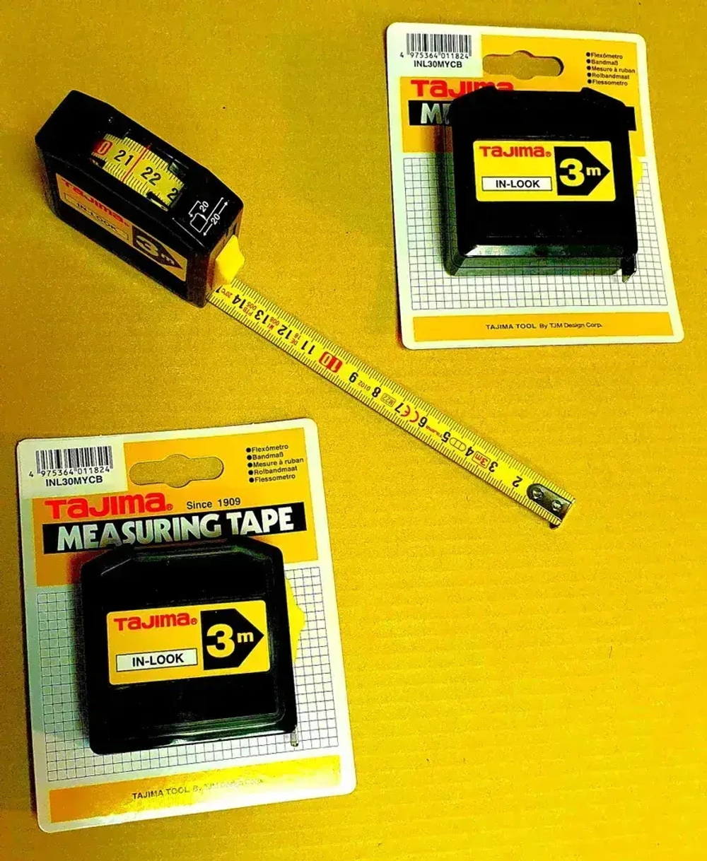 Рулетка TAJIMA In Lock (INL30MY) 3м/13мм, с окошком для внутренних измерений,2-х сторонняя шкала