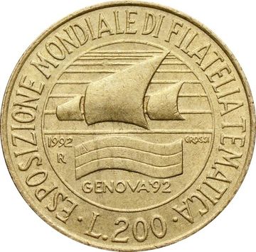 200 лир 1992 Италия «Выставка марок в Генуе»