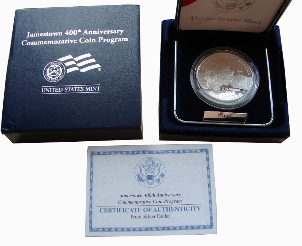 1 доллар 2007 год. Джеймстаун Корабли Парусники. США. Серебро. PROOF