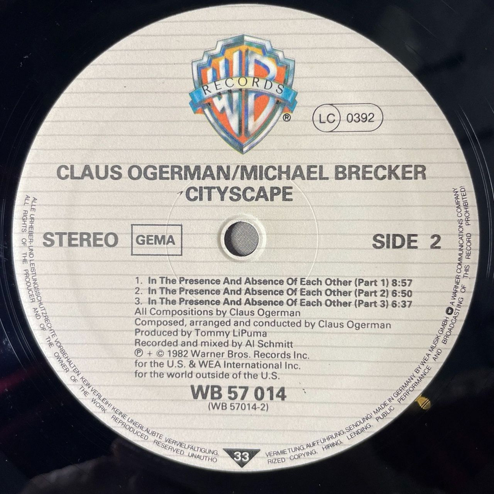 Винтажная виниловая пластинка LP Claus Ogerman Michael Brecker Cityscape (Germany 1982)