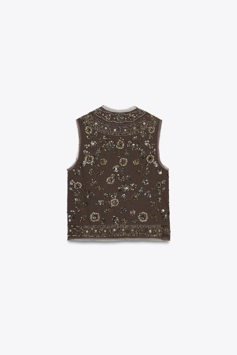 ZARA ЖИЛЕТ С ВЫШИВКОЙ И БУСИНАМИ — ZW COLLECTION, ШОКОЛАДНО-КОРИЧНЕВЫЙ