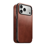 Кожаный чехол-книжка MagSafe Nomad Horween Modern Leather Folio Limited Edition для iPhone 17 Pro Max Гибридный укреплённый чехол из натуральной кожи Horween с сенсорной накладкой для Контроллера камеры. Есть отделение для купюр и встроенный картхолдер —