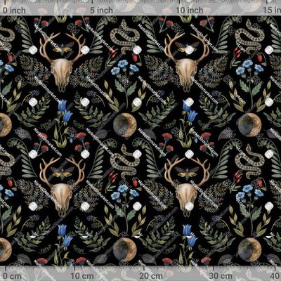 Дамаск с черепом оленя на черном фоне by g.sm.art 714 DPI