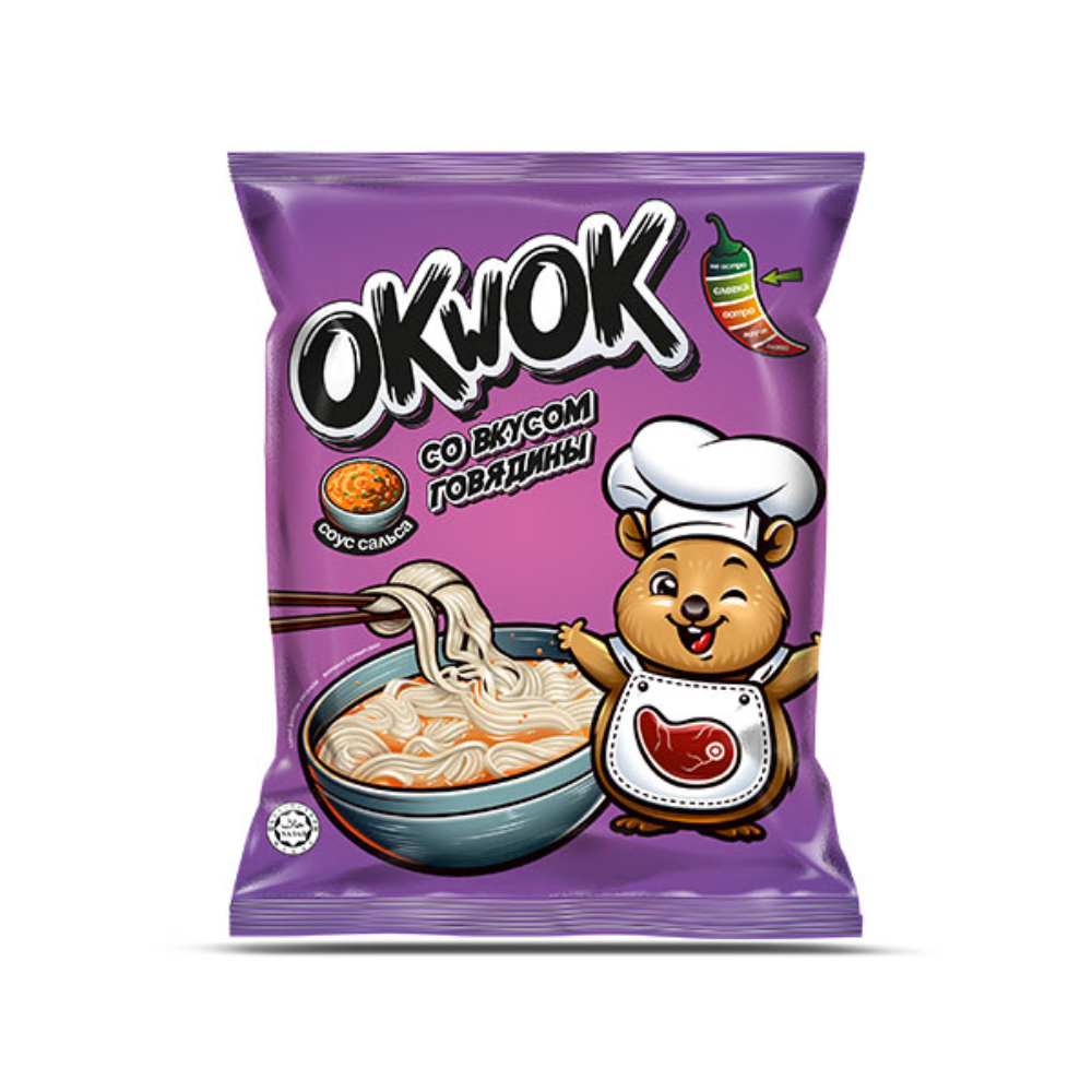 Лапша OKwok со вкусом острой говядины+соус сальса 100 гр