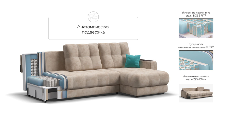 Угловой диван BOSS 3.0 Classic XL велюр Alkantara пепел