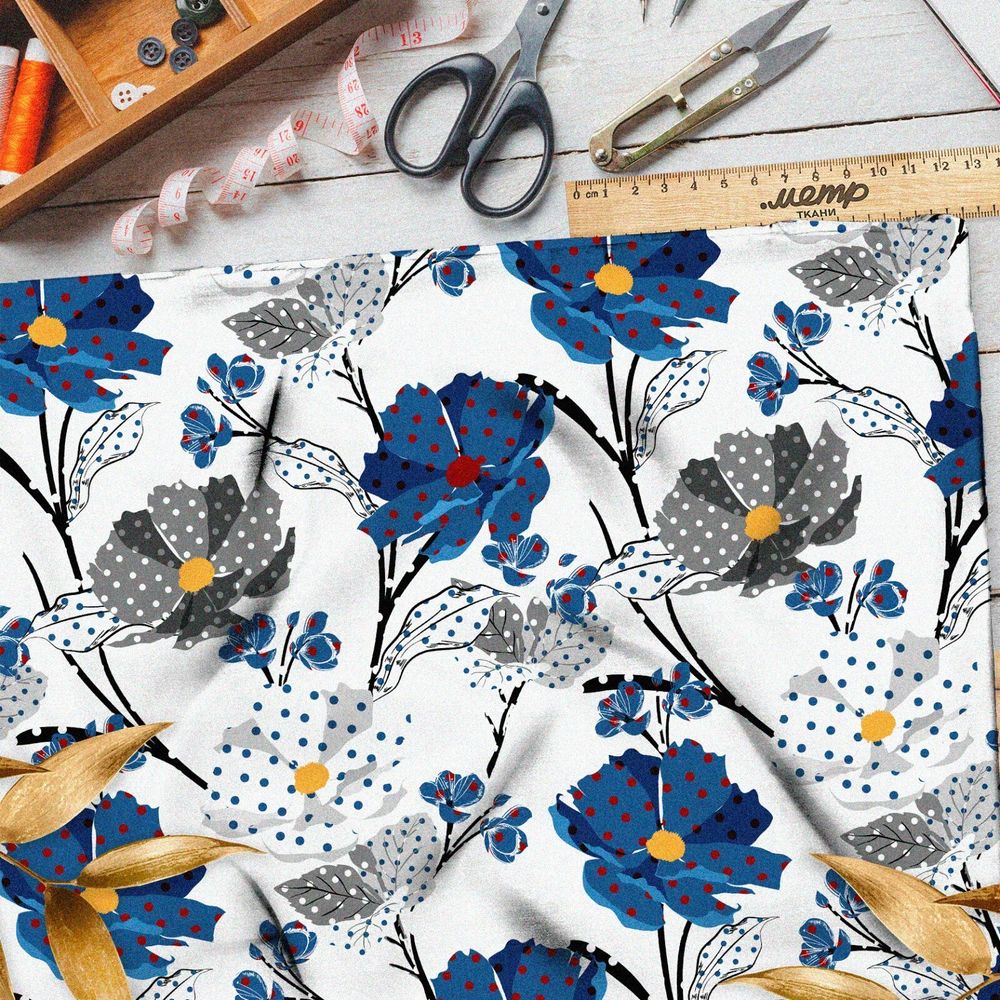 Ткань штапель цветы васильки