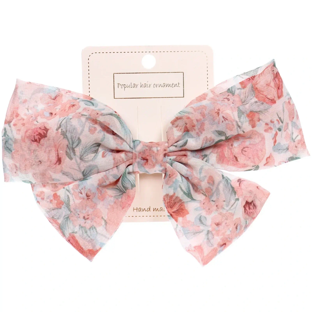 Зажим для волос «ПЕРСЕЯ», принт пионы, микс 4 цвета, 14*11см (белый блистер)●