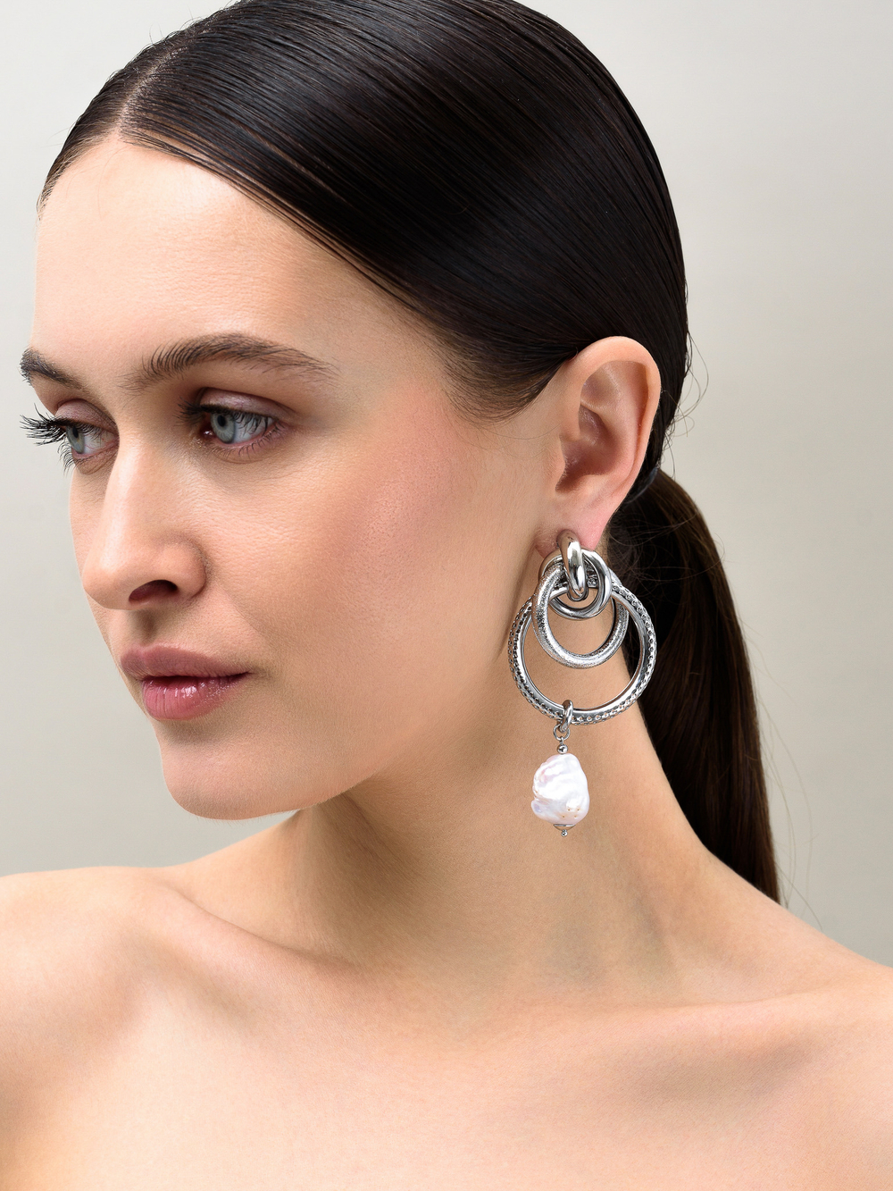 Серьги "Triple pearl ring" Silver