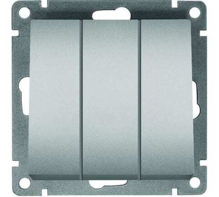 Выключатель трехклавишный "UNIVersal" серия "Афина", с/у, 10А, 220В, серебро (еврослот) (HU2331)