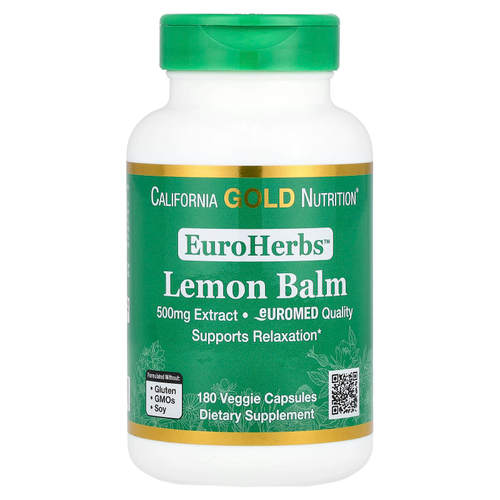California Gold Nutrition, EuroHerbs™, экстракт мелиссы лекарственной, качество Euromed, 500 мг, 180 растительных капсул