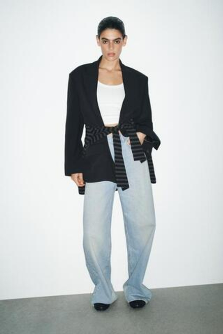 ZARA ДЖИНСЫ TRF EXTRA WIDE LEG С ВЫСОКОЙ ПОСАДКОЙ, ВОДЯНИСТО-ГОЛУБОЙ