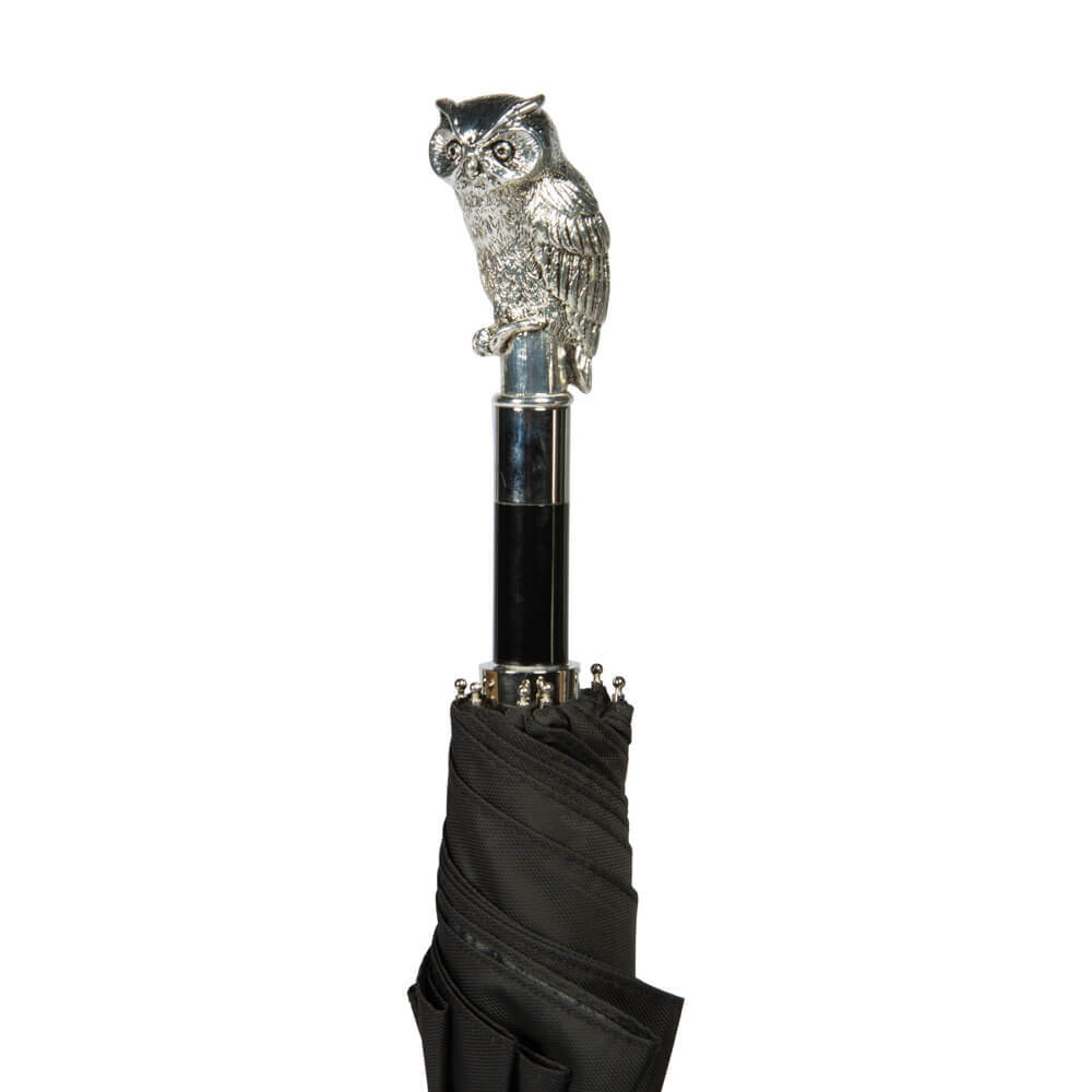 Зонт складной Pasotti Auto Owl Silver Oxford Black Pasotti