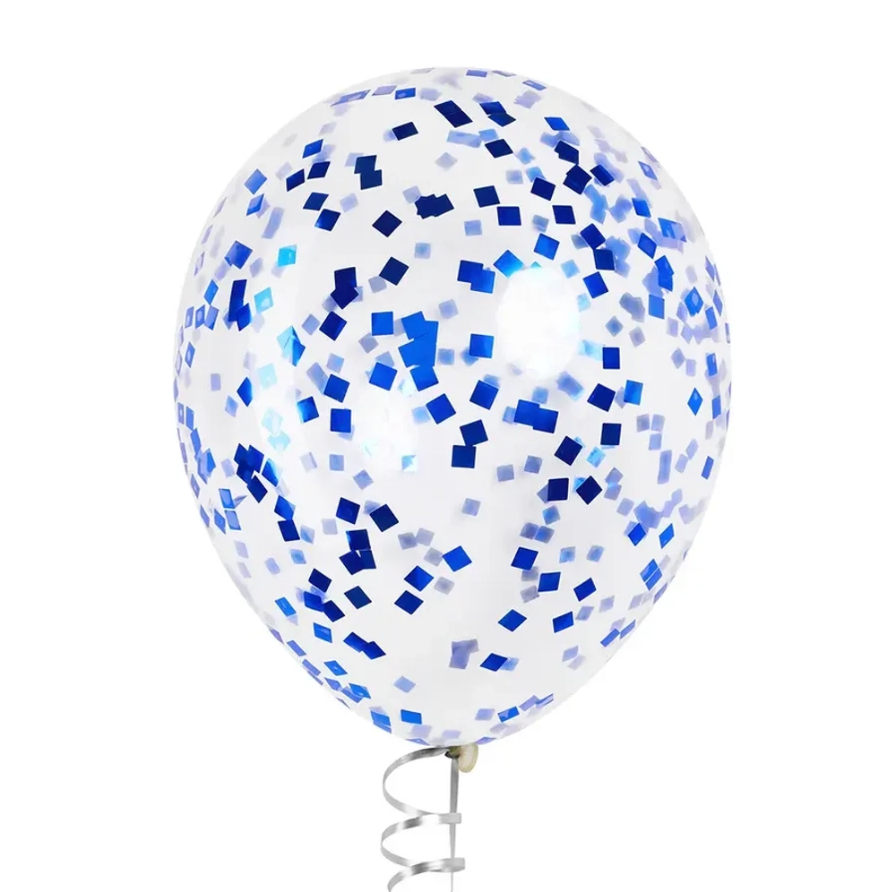 Латексный шар с мелким синим конфетти, квадрат, 36 см