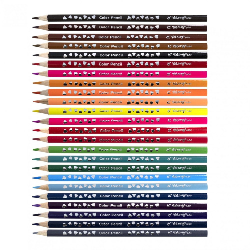 Карандаши цветные Yalong 24 цв., "Пиксели" деревянные, трехгранные, заточнные, грифель 3.0 мм, картон. уп., европодвес