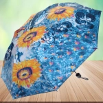 Зонт механический ветроустойчивый, матовая ручка «BESTzontik», подсолнухи на голубом, длина 25см, d-110см