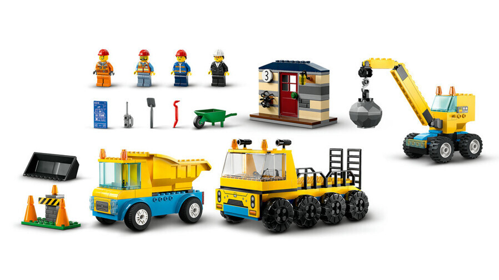 Конструктор LEGO City 60391 Строительные машины и кран с шаром для сноса