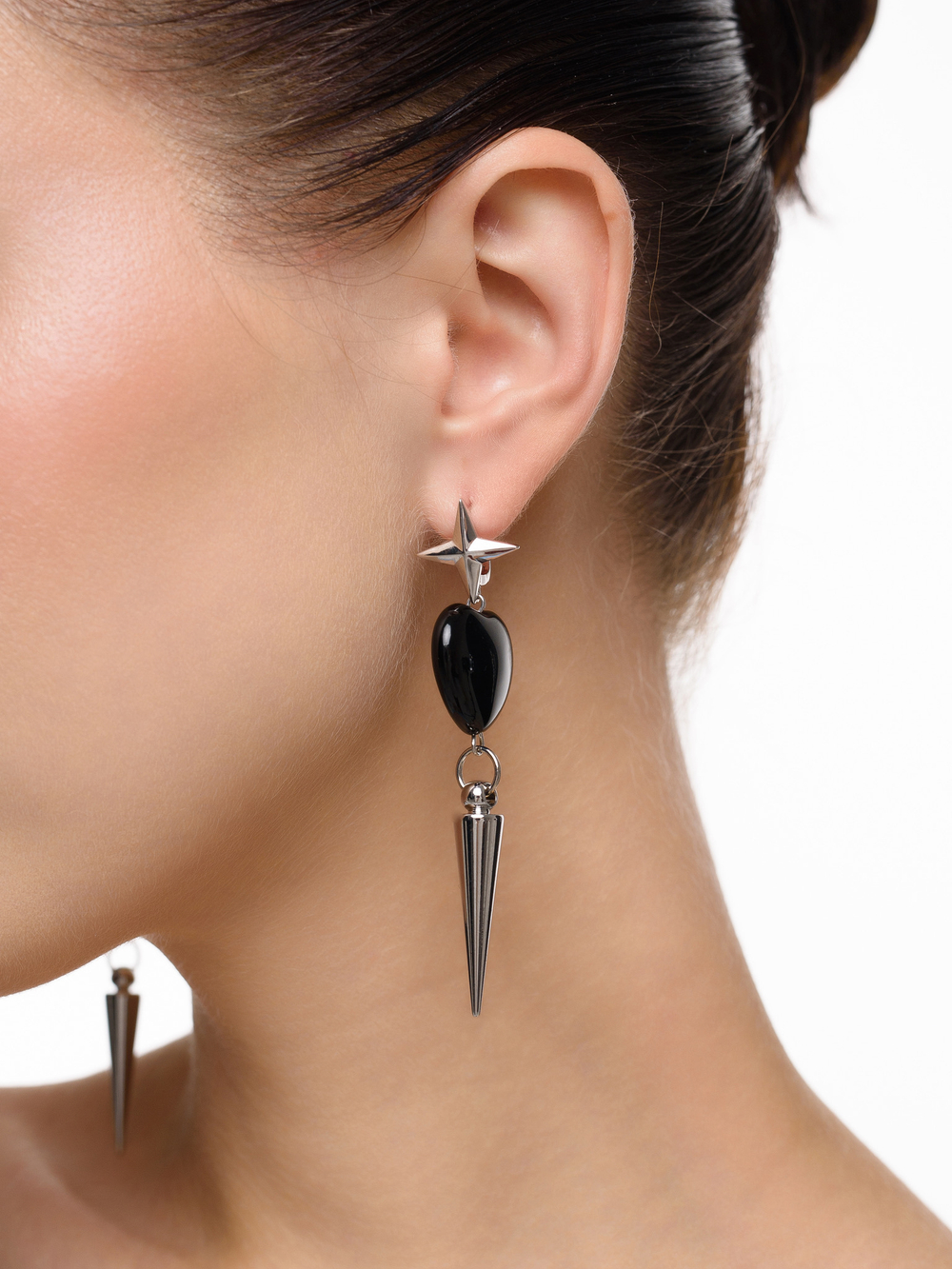 Серьги "Spike and stone" с черным агатом