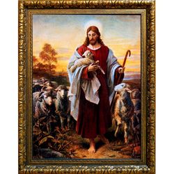 Добрый Пастырь. Икона Иисуса Христа на холсте.