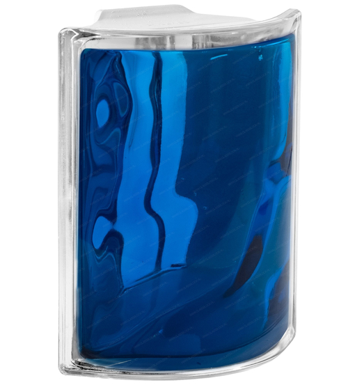 Угловой стеклоблок синий окрашенный изнутри Vitrablok   19x10x10x8 закругленный