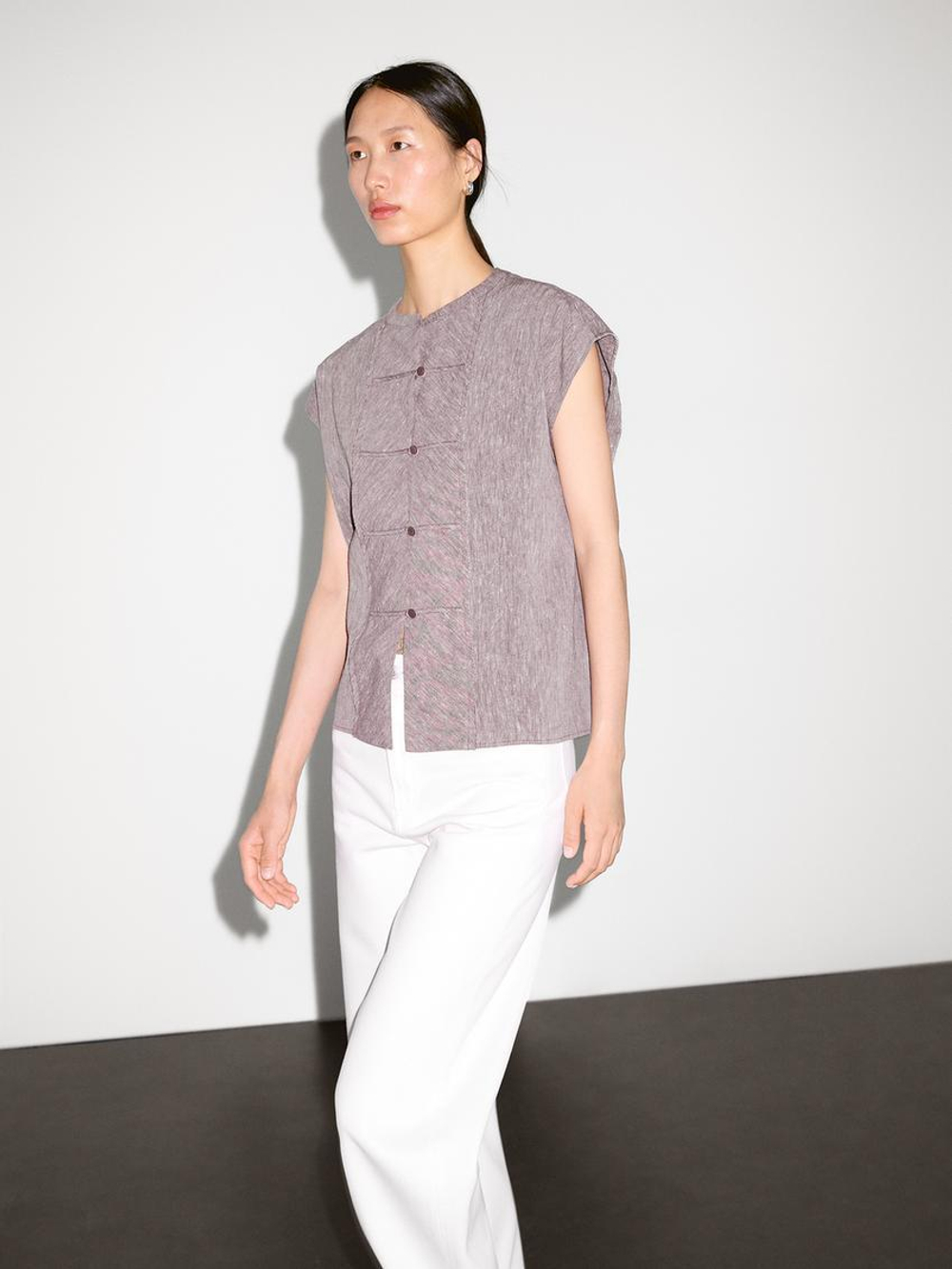 Massimo Dutti Блуза из струящейся ткани с деталью на груди, сиреневый