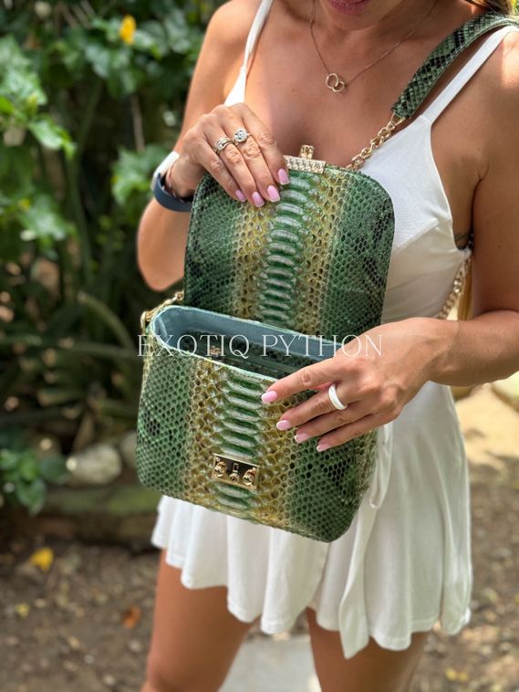 Сумка из кожи питона мульти зеленая BG-487