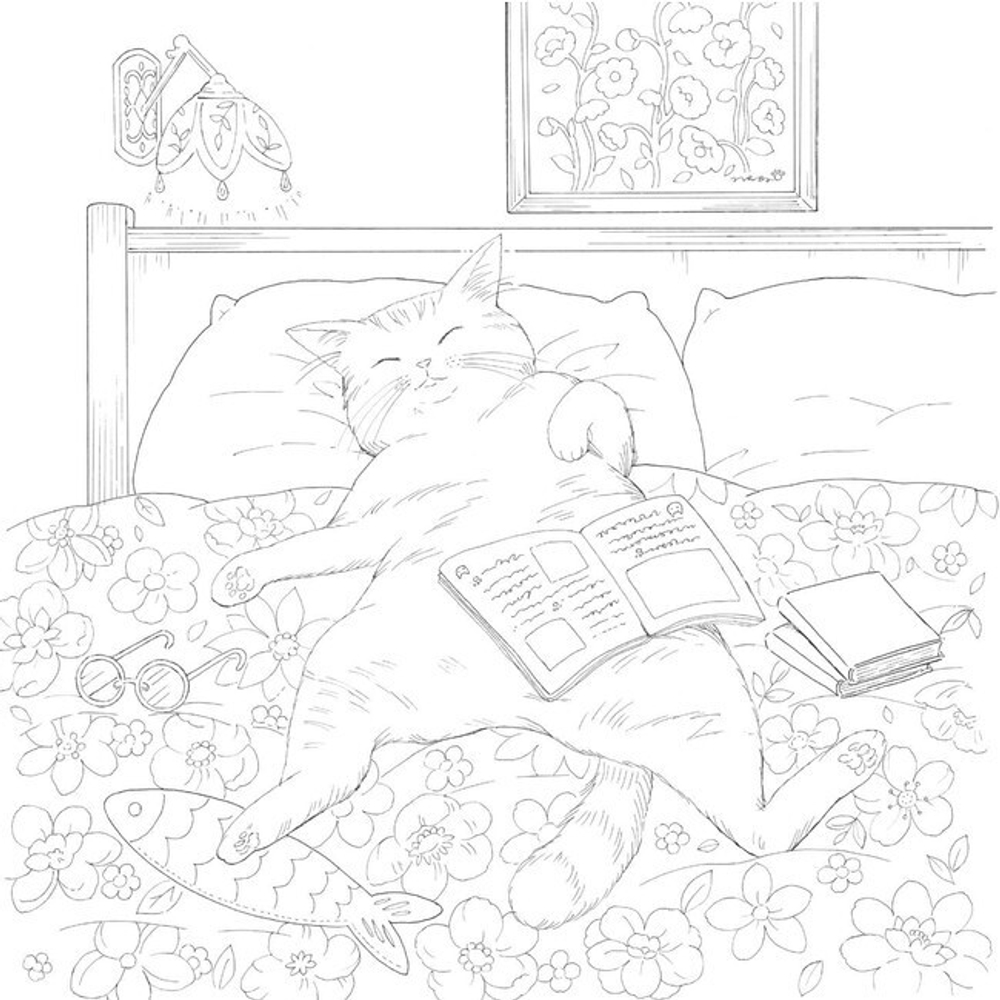 Days with Cats and Flowers. Coloring Book