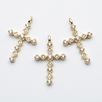 Подвеска Крест, цвет золото, фианиты, размер 23*13 мм, цена за 1 шт