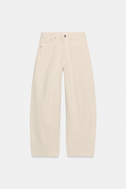 ZARA ДЖИНСЫ TRF BAGGY BALLOON СО СРЕДНЕЙ ПОСАДКОЙ, ЖЕЛТОВАТО-БЕЛЫЙ