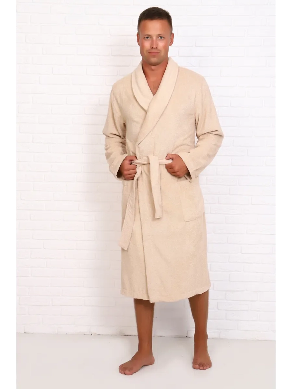 Халат мужской махровый "Элит" с воротником шалькой, цвет: 022-Бежевый