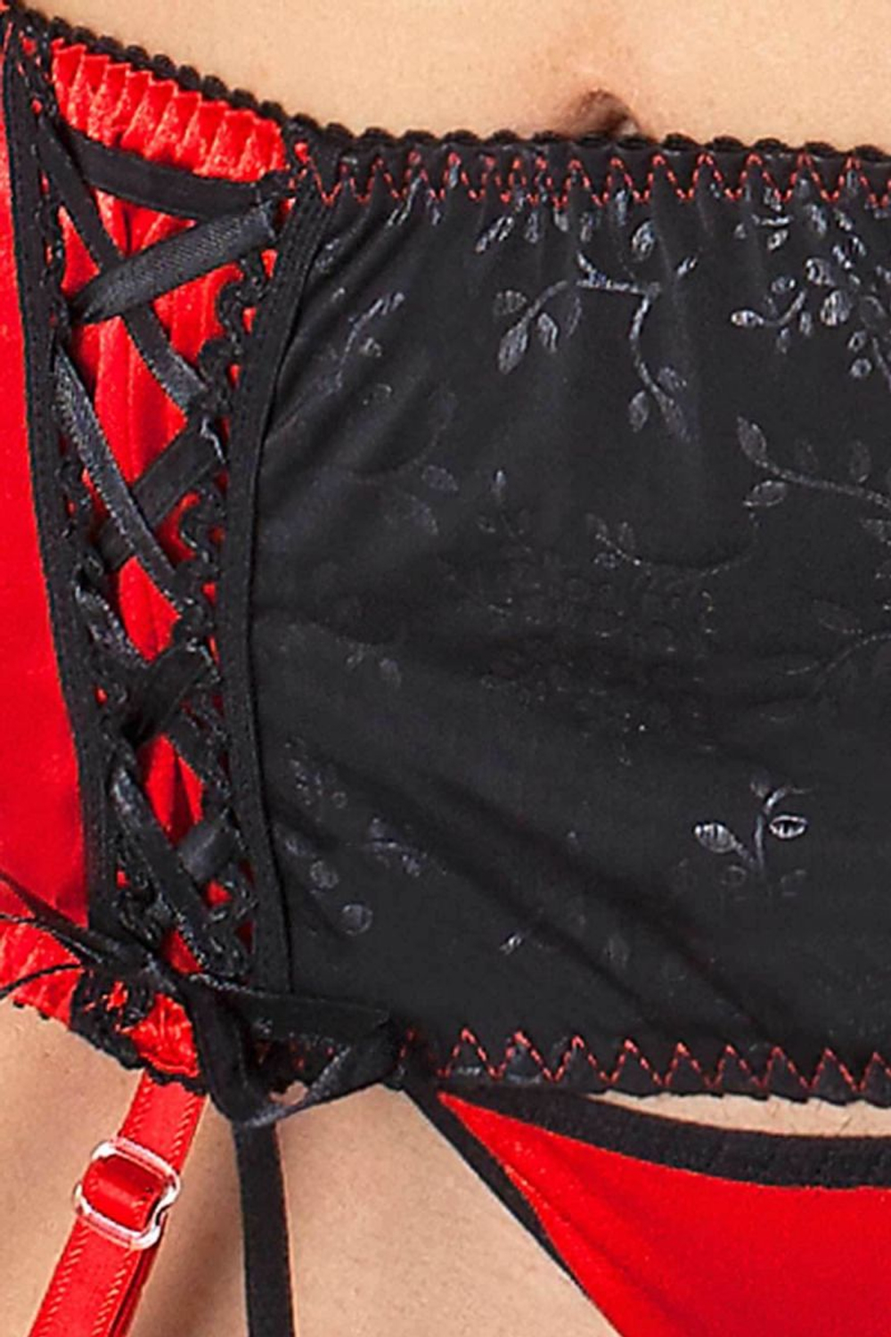 Очаровательный комплект Lena с декоративными шнуровками (Размер: S-M) (Цвет: черный с красным)