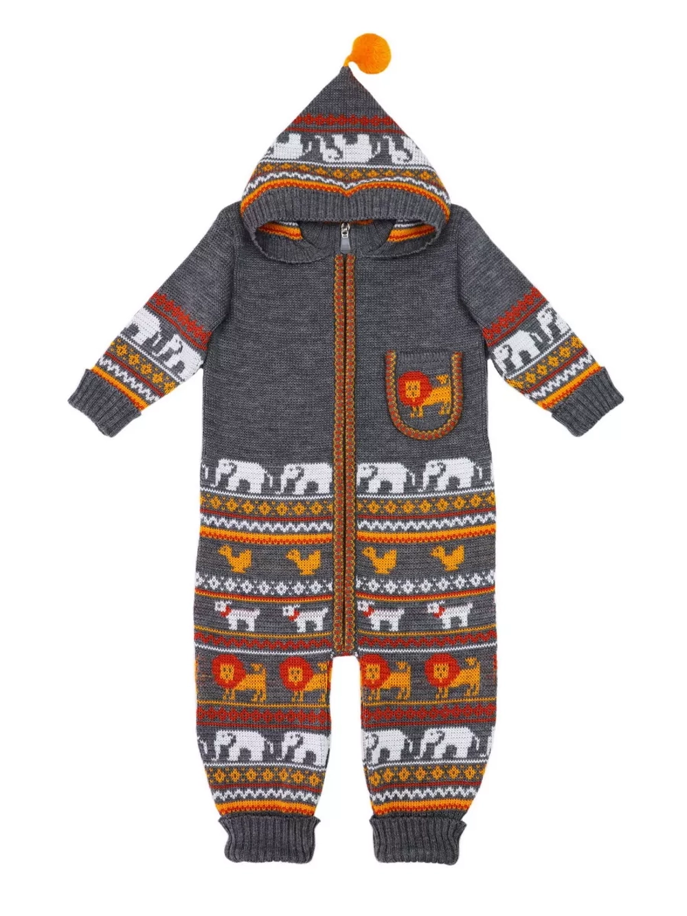 Вязаный комбинезон для новорожденных и малышей на молнии