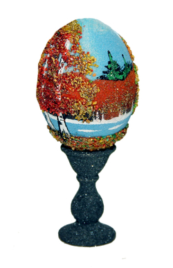 Декоративное яйцо " Осенний пейзаж" с каменной росписью 110-50-50мм вес 47 гр