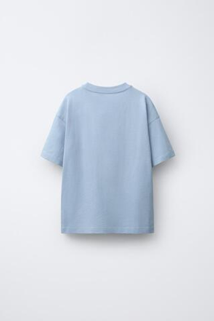 ZARA БАЗОВАЯ ОДНОТОННАЯ ФУТБОЛКА, ПАСТЕЛЬНО-СИНИЙ