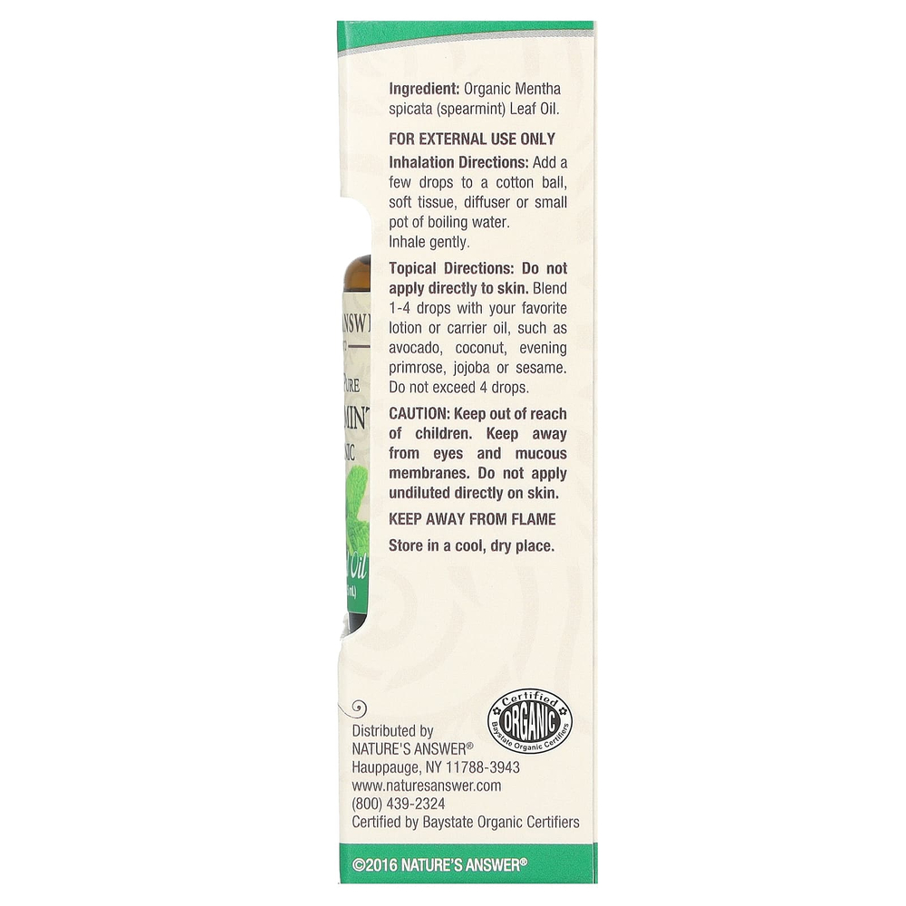 Nature's Answer, на 100% чистое органическое эфирное масло, мята колосистая, 15 мл (0,5 жидк. унции)
