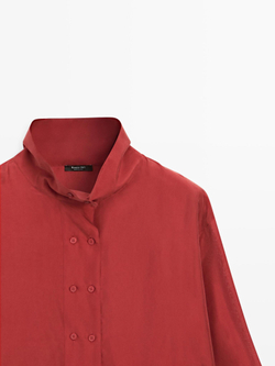 Massimo Dutti Рубашка из 100% шелка с пуговицами, темно-розовый